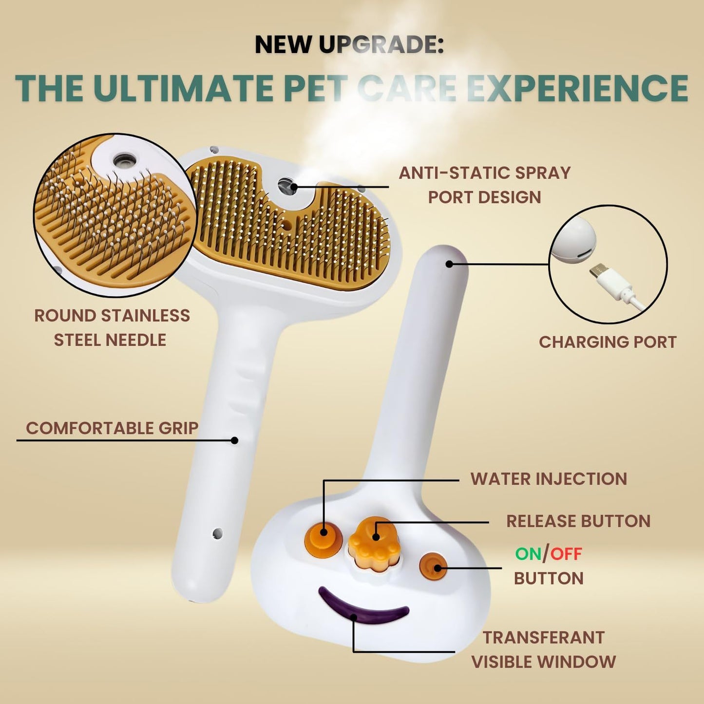 Water brush for dogs and cats, spray brush for short and long haired dogs and cats