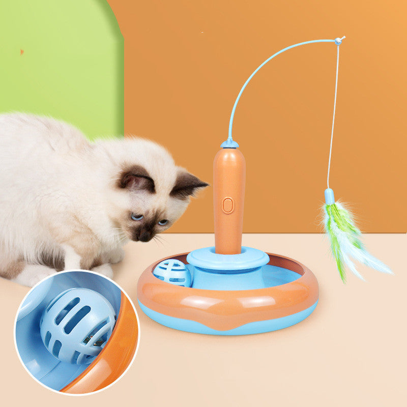 2-in-1 cat toy with feathers for solo play